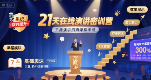 21天在线演讲密训营，王牌演讲招商课程系统-董叔项目网