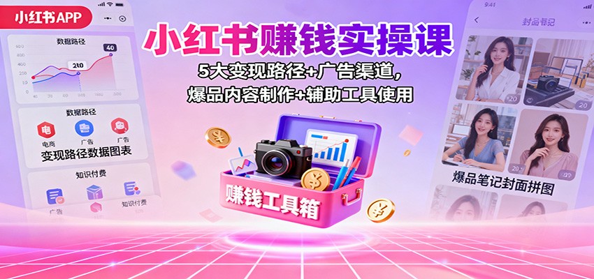 小红书赚钱实操课:5大变现路径+广告渠道,爆品内容制作+辅助工具使用-董叔项目网