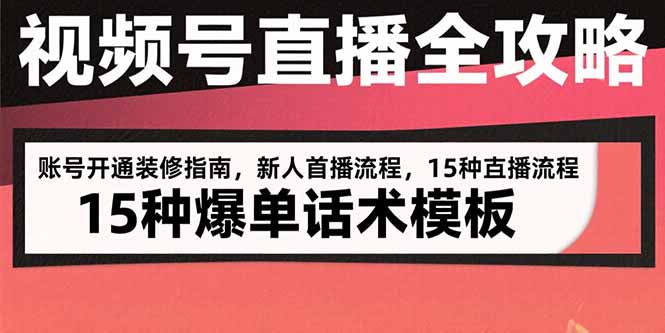 视频号直播全攻略：账号开通装修指南，新人首播流程，15种爆单话术模板-董叔项目网
