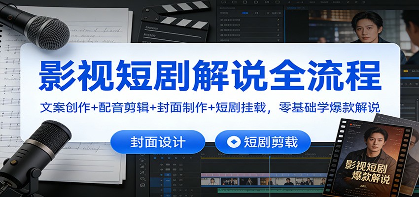 影视短剧解说全流程:文案创作+配音剪辑+封面制作+短剧挂载,零基础学爆款解说-董叔项目网