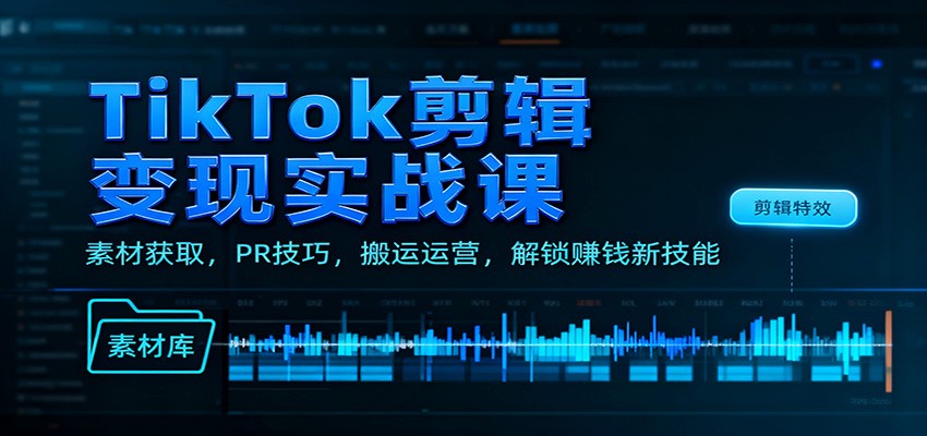 TikTok剪辑变现实战课：素材获取，PR技巧，搬运运营，解锁赚钱新技能-董叔项目网