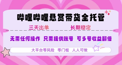 B站悬赏带货全托管,自测稳定,只需提供账号,无需基础,小白宝妈轻松上手,单日稳定3张【揭秘】-董叔项目网