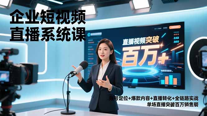 企业短视频直播系统课，账号定位+爆款内容+直播转化+全链路实战，单场直播突破百万销售额-董叔项目网