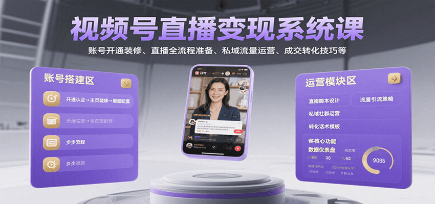 视频号直播变现系统课，账号开通装修、直播全流程准备、私域流量运营、成交转化技巧等-董叔项目网