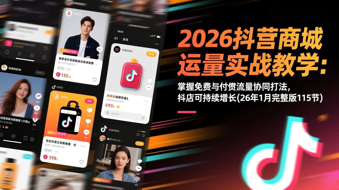 2026抖音商城运营实战教学：掌握免费与付费流量协同打法，抖店可持续增长(26年1月完整版115节-董叔项目网