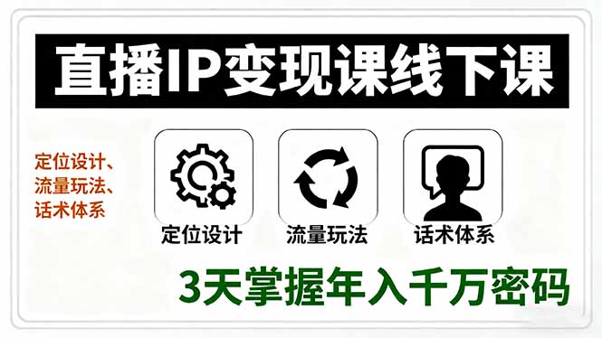直播IP变现课线下课，定位设计、流量玩法、话术体系，3天掌握年入千万密码-董叔项目网