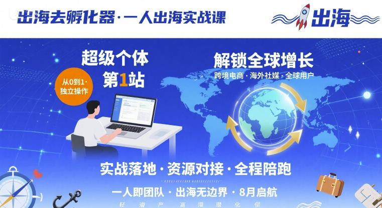 出海去孵化器，一人出海实战课，​超级个体第1站，解锁全球增长-董叔项目网