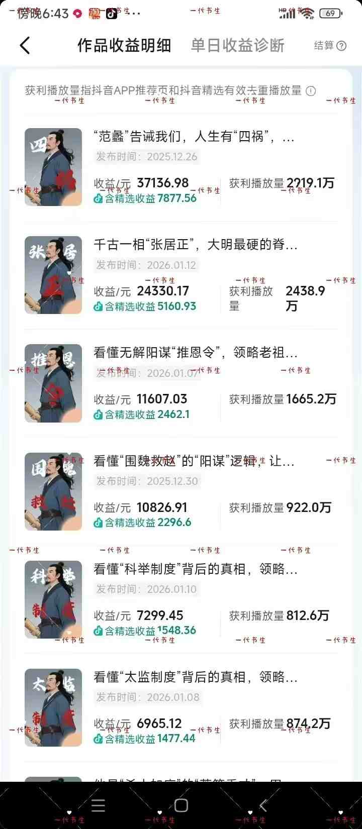 抖音300w粉丝博主的政史类科普视频教学，有大流量扶持，拿伙伴伙伴+精选独家双份收益-董叔项目网