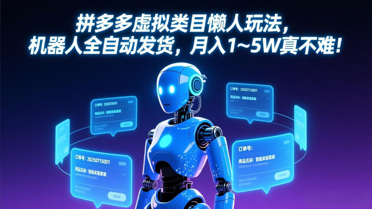 拼多多虚拟类目懒人玩法，机器人全自动发货，月入 1-5W 真不难！-董叔项目网