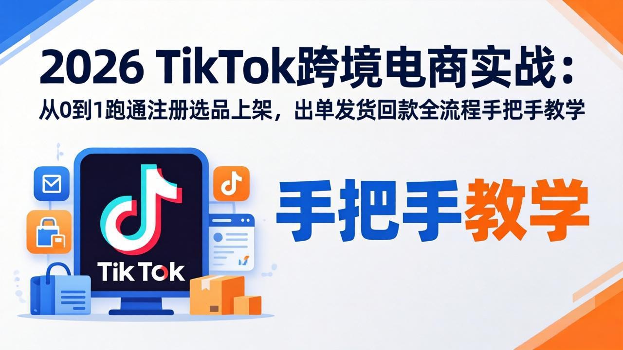 2026TikTok跨境电商实战:从0到1跑通注册选品上架,出单发货回款全流程手把手教学-董叔项目网