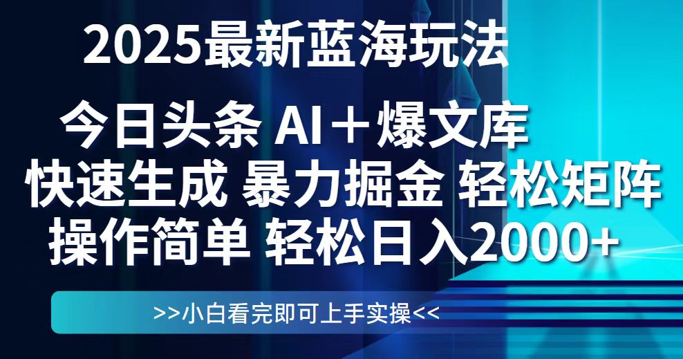 今日头条2025最新蓝海玩法，思路简单，复制粘贴，轻松实现矩阵日入2000+-董叔项目网