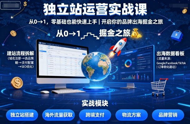 独立站运营实战课，​从0到1，零基础也能快速上手，开启你的品牌出海掘金之旅-董叔项目网