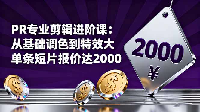 PR专业剪辑进阶课:从基础调色到特效大片的进阶技能,单条短片报价达2000-董叔项目网