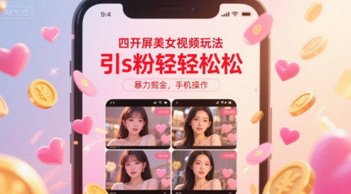 四开屏美女视频玩法，引s粉轻轻松松，暴力掘金，手机操作【揭秘】-董叔项目网