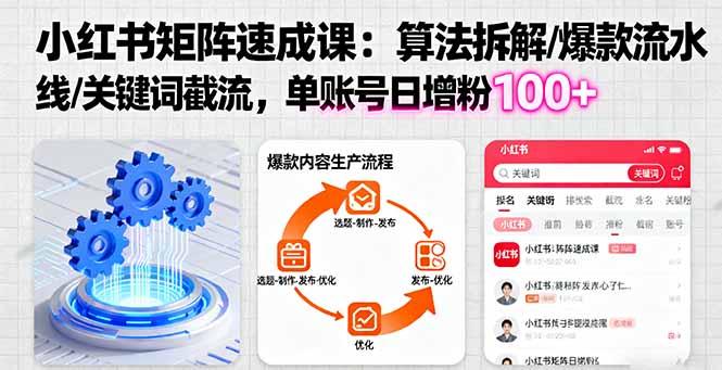 小红书矩阵起号速成课:算法拆解/爆款流水线/关键词截流 单账号日增粉100+-董叔项目网