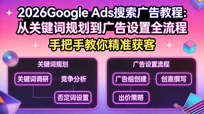 2026Google Ads搜索广告教程：从关键词规划到广告设置全流程，手把手教你精准获客-董叔项目网