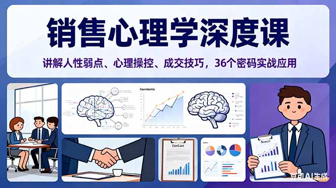 销售心理学深度课，讲解人性弱点、心理操控、成交技巧，36个密码实战应用-董叔项目网