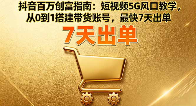 抖音百万创富指南：短视频5G风口教学，从0到1搭建带货账号，最快7天出单-董叔项目网