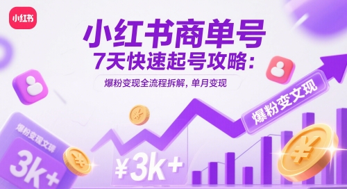 小红书商单号7天快速起号攻略:爆粉变现全流程拆解,单月变现3k+-董叔项目网