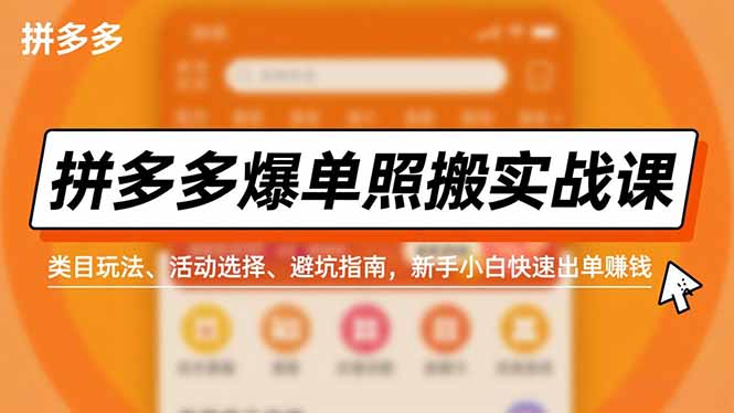 拼多多爆单照搬实战课，类目玩法、活动选择、避坑指南，新手小白快速出单赚钱-董叔项目网