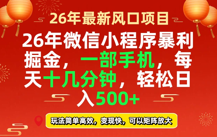 26年微信小程序最暴利玩法,每天十几分钟,稳稳日入500+-董叔项目网