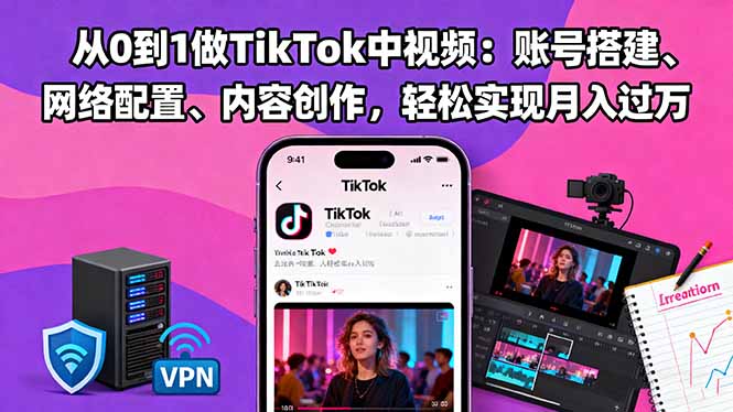 从0到1做TikTok中视频：账号搭建、网络配置、内容创作，轻松实现月入过万-董叔项目网