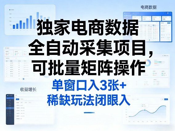 独家电商数据全自动采集项目，可批量矩阵操作，单窗口日入3张+，稀缺玩法闭眼入【揭秘】-董叔项目网
