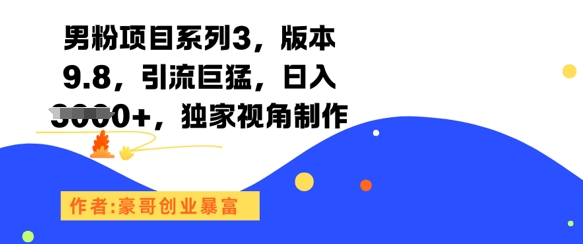 男粉项目系列3，版本9.8，引流巨猛，日入1k+，独家视角制作-董叔项目网