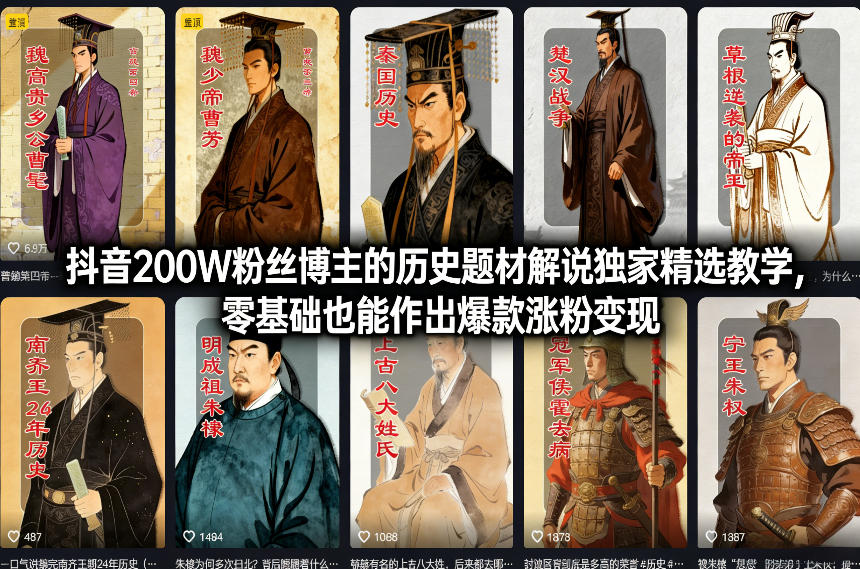 抖音200W粉丝博主的历史题材解说独家精选教学，零基础也能作出爆款涨粉变现-董叔项目网