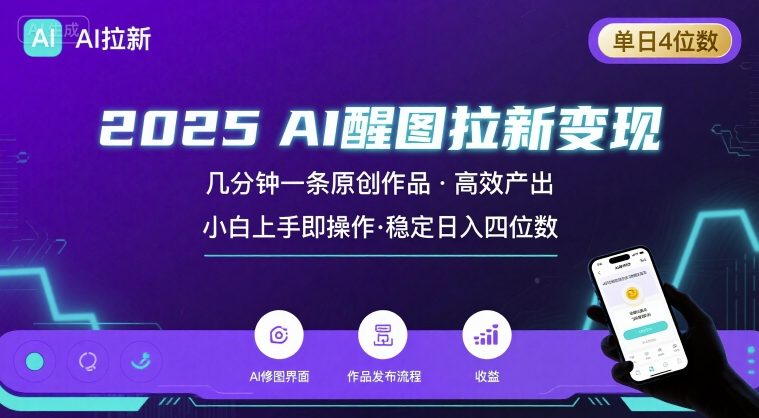 2025最强AI醒图拉新，几分钟一条原创作品，单日收入4位数，小白也能上手操作-董叔项目网