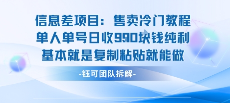 信息差项目：售卖冷门教程单人单号日收9张纯利基本就是复制粘贴就能做-董叔项目网