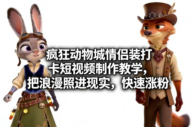 疯狂动物城情侣装打卡短视频制作教学，把浪漫照进现实，快速涨粉-董叔项目网