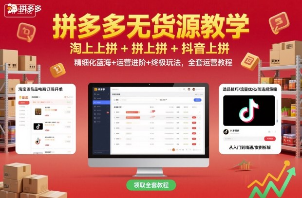 拼多多无货源教学,淘上拼+拼上拼+抖上拼,精细化蓝海+运营进阶+终极玩法,全套运营教程-董叔项目网