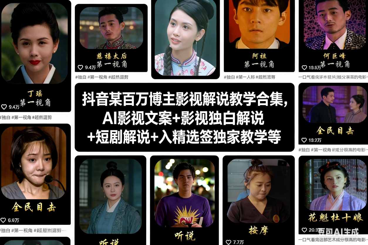 抖音某百万博主影视解说教学合集,AI影视文案+影视独白解说+短剧解说+入精选签独家教学等-董叔项目网