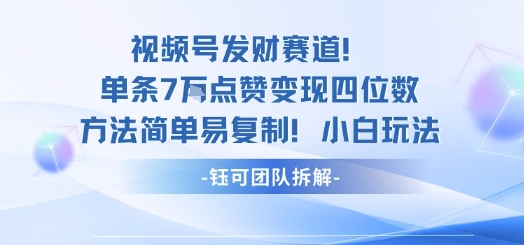 视频号发财赛道单条7W点赞变现四位数方法简单易复制小白玩法-董叔项目网