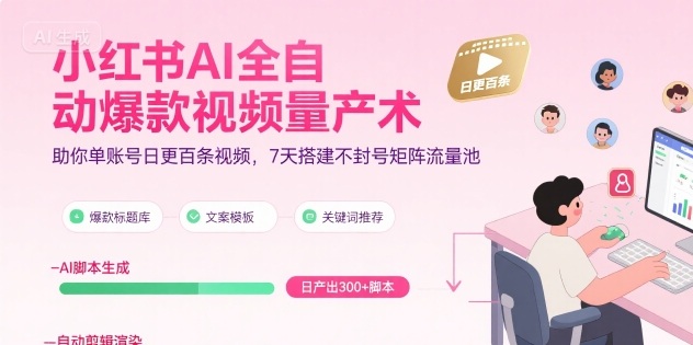 小红书AI全自动爆款视频量产术，助你单账号日更百条视频，7天搭建不封号矩阵流量池(更新9月)-董叔项目网