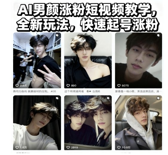 AI男颜涨粉短视频教学，全新玩法，快速起号涨粉-董叔项目网