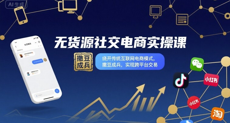 无货源社交电商实操课，绕开传统互联网电商模式，撒豆成兵，实现跨平台交易-董叔项目网