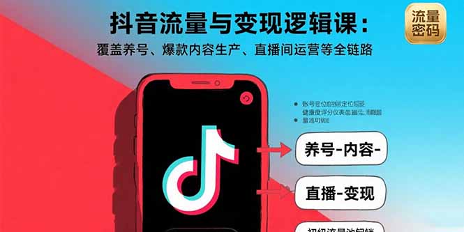 抖音流量与变现逻辑课：覆盖养号、爆款内容生产、直播间运营等全链路-董叔项目网