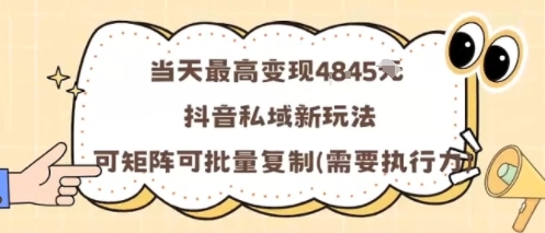 当天最高变现1k+，抖音私域新玩法，可矩阵可批量复制-董叔项目网
