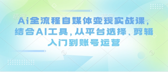 Ai全流程自媒体变现实战课，结合AI工具，从平台选择、剪辑入门到账号运营-董叔项目网