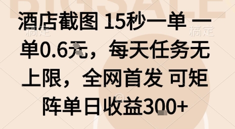 酒店截图15秒一单，一单0.6米，每天任务无上限，全网首发可矩阵单日收益3张【揭秘】-董叔项目网