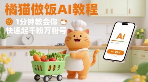 有趣的橘猫买菜做饭视频，用AI一键搞定，1分钟教会你，快速起千粉万粉号-董叔项目网