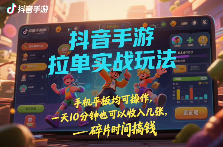 抖音手游拉单实战玩法，手机平板均可操作，一天10分钟也可以收入几张，碎片时间搞钱【揭秘】-董叔项目网