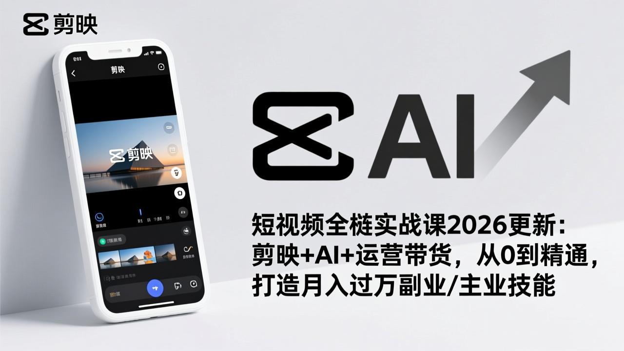 短视频全栈实战课2026更新：剪映+AI+运营带货，从0到精通，打造月入过万副业/主业技能-董叔项目网