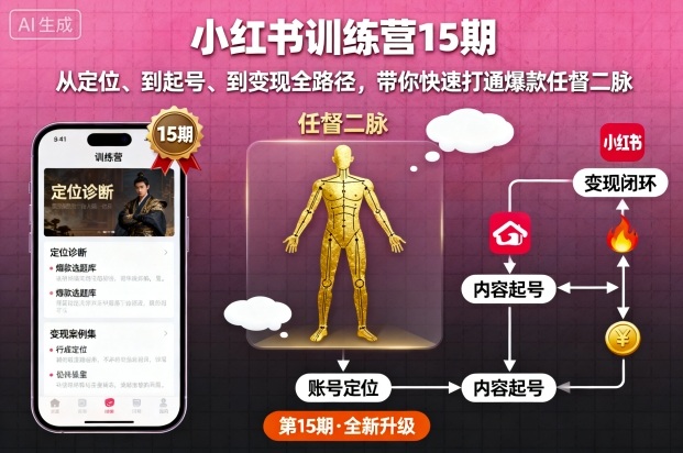 小红书训练营15期，从定位、到起号、到变现全路径，带你快速打通爆款任督二脉-董叔项目网
