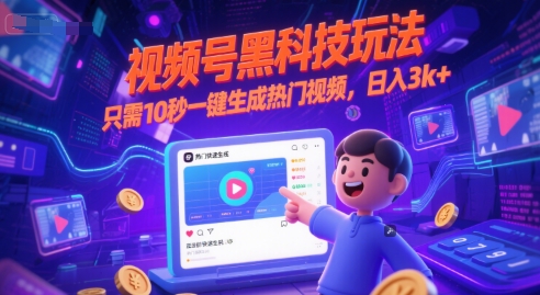 视频号黑科技玩法，只需10秒一键生成热门视频，日入3k+【揭秘】-董叔项目网