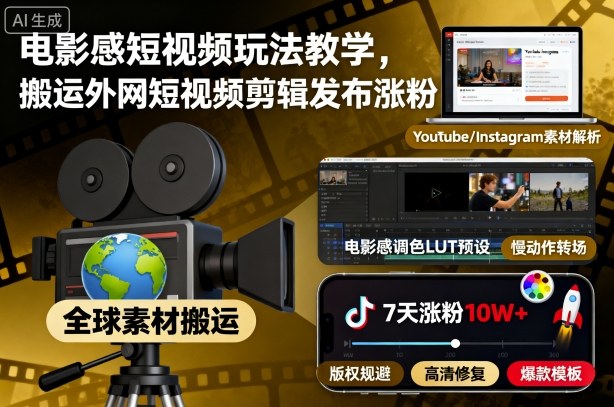 电影感短视频玩法教学，搬运外网短视频剪辑发布涨粉-董叔项目网