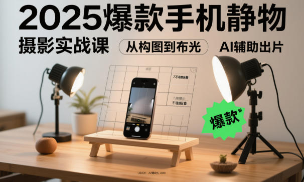 2025爆款手机静物摄影实战课，从构图到布光，不用贵设备，AI辅助出片-董叔项目网