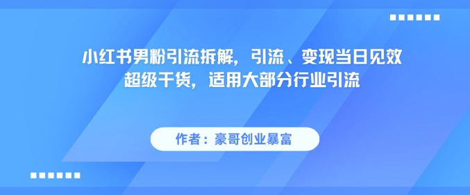 小红书男粉引流拆解，引流、变现当日见效超级干货，适用大部分行业引流-董叔项目网
